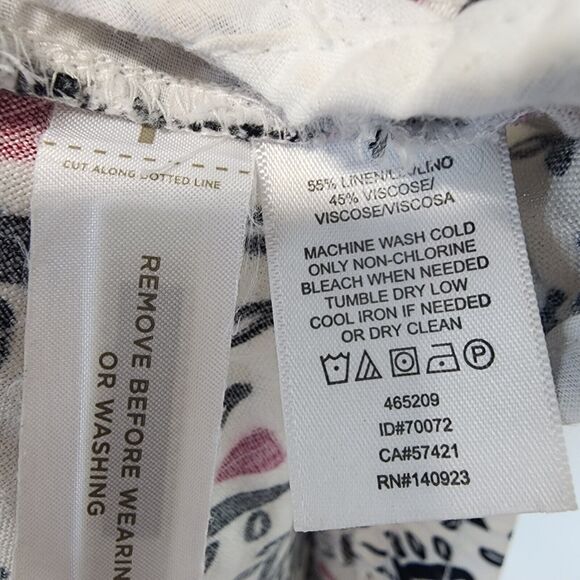 Loft Geo Linen Blend Shorts Size S Pull On Elastic Waist Drawstring Pockets - Picture 9 of 9